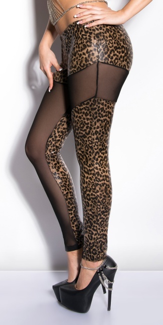 leggings met visnet-fabric luipaard